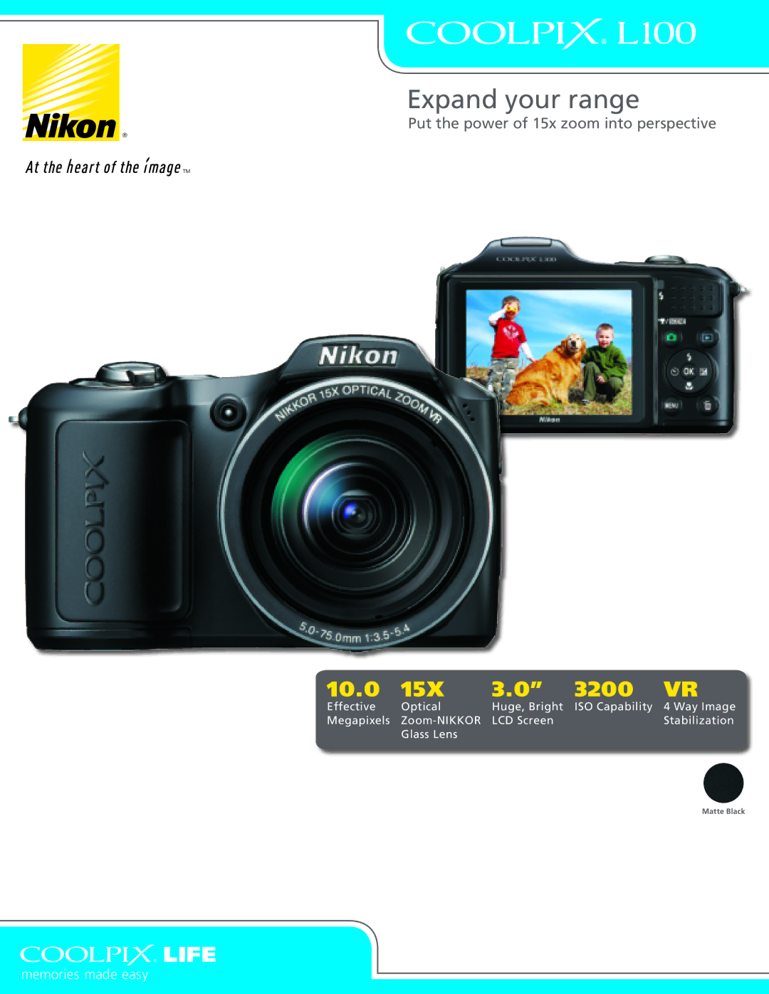 Nikon L100 manual Expand your range, 10.0 15X 3.0 3200 VR 