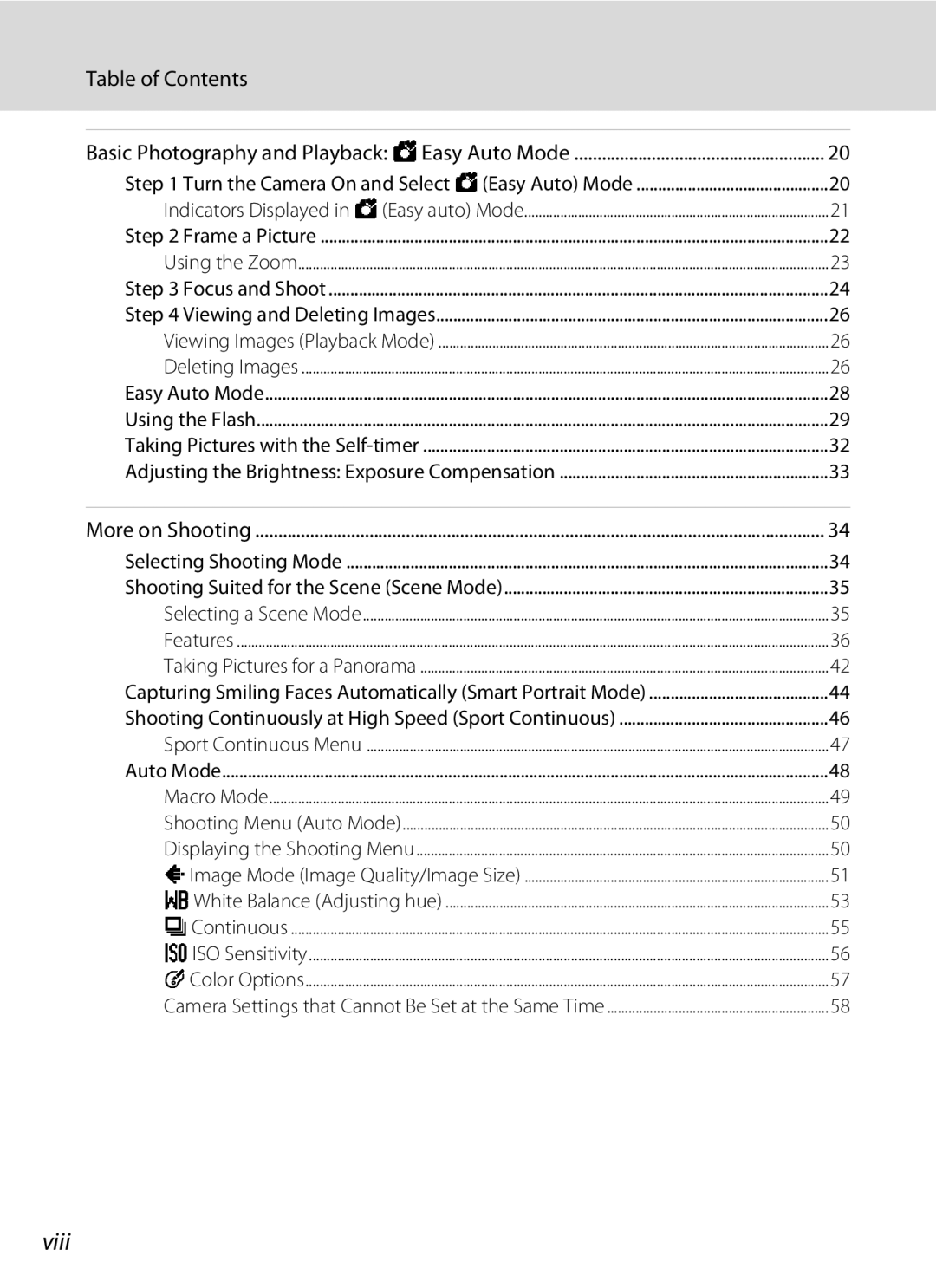 Nikon COOLPIXL110RED, COOLPIXL110BK, Coolpix L110 user manual Viii, Table of Contents 