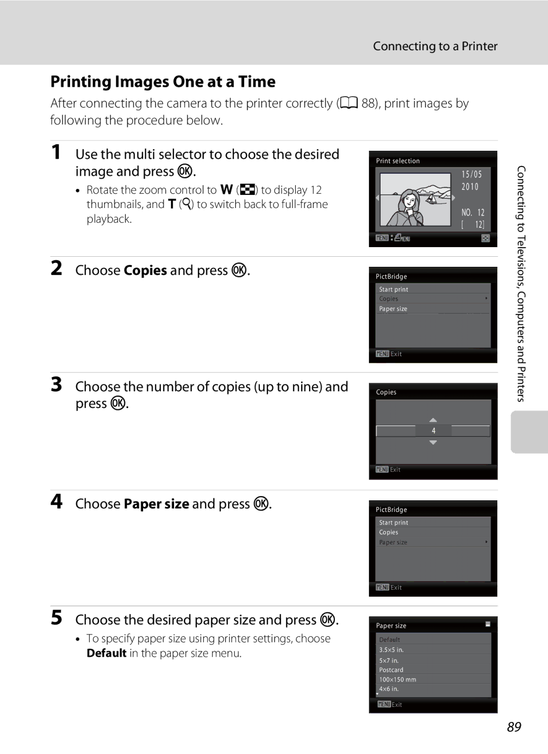 Nikon COOLPIXL110BK, COOLPIXL110RED, Coolpix L110 user manual Printing Images One at a Time 