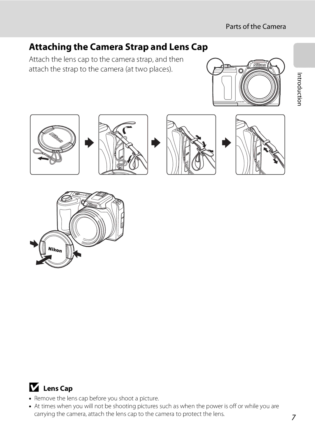 Nikon Coolpix L110, COOLPIXL110BK, COOLPIXL110RED user manual Attaching the Camera Strap and Lens Cap 