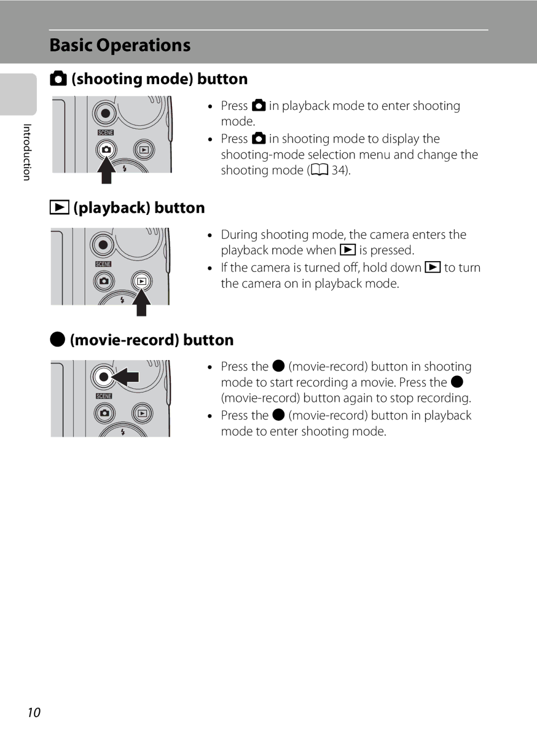 Nikon COOLPIXL110RED, COOLPIXL110BK Basic Operations, Ashooting mode button, Cplayback button, Bmovie-record button 