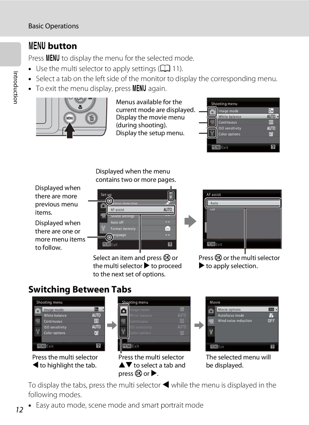 Nikon COOLPIXL110BK, COOLPIXL110RED, Coolpix L110 user manual Button, Switching Between Tabs 