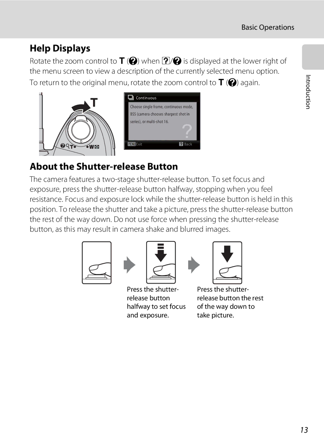 Nikon COOLPIXL110BK, COOLPIXL110RED, Coolpix L110 user manual Help Displays, About the Shutter-release Button 