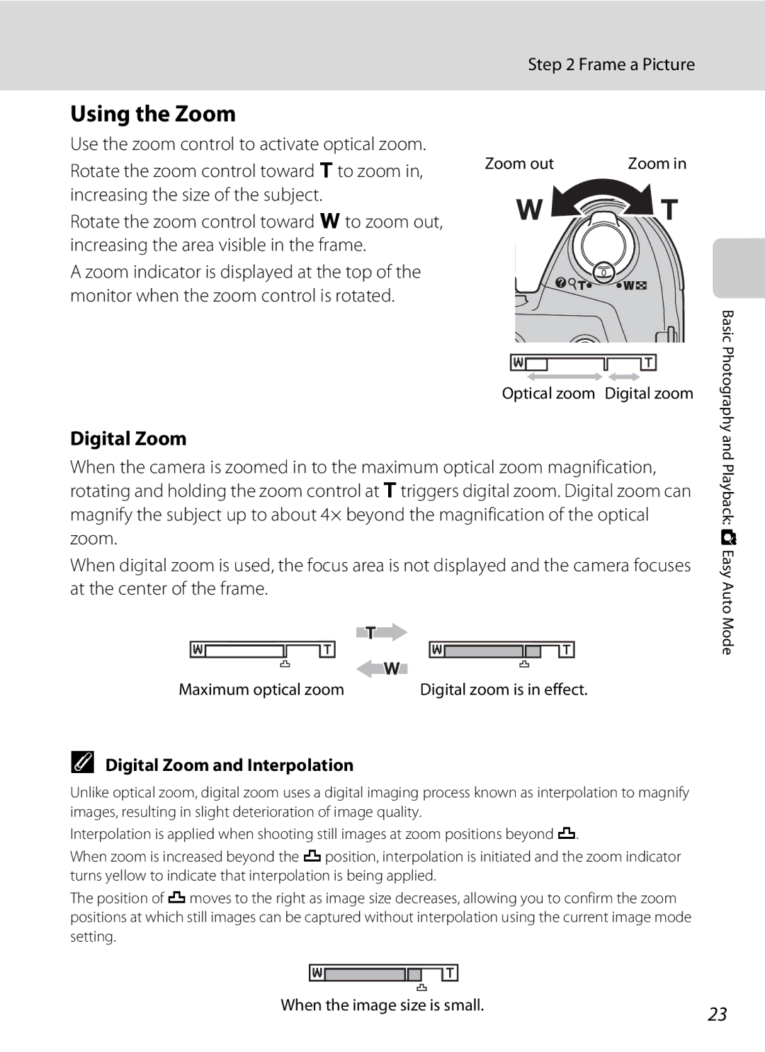 Nikon Coolpix L110, COOLPIXL110BK, COOLPIXL110RED Using the Zoom, Frame a Picture, Digital Zoom and Interpolation 