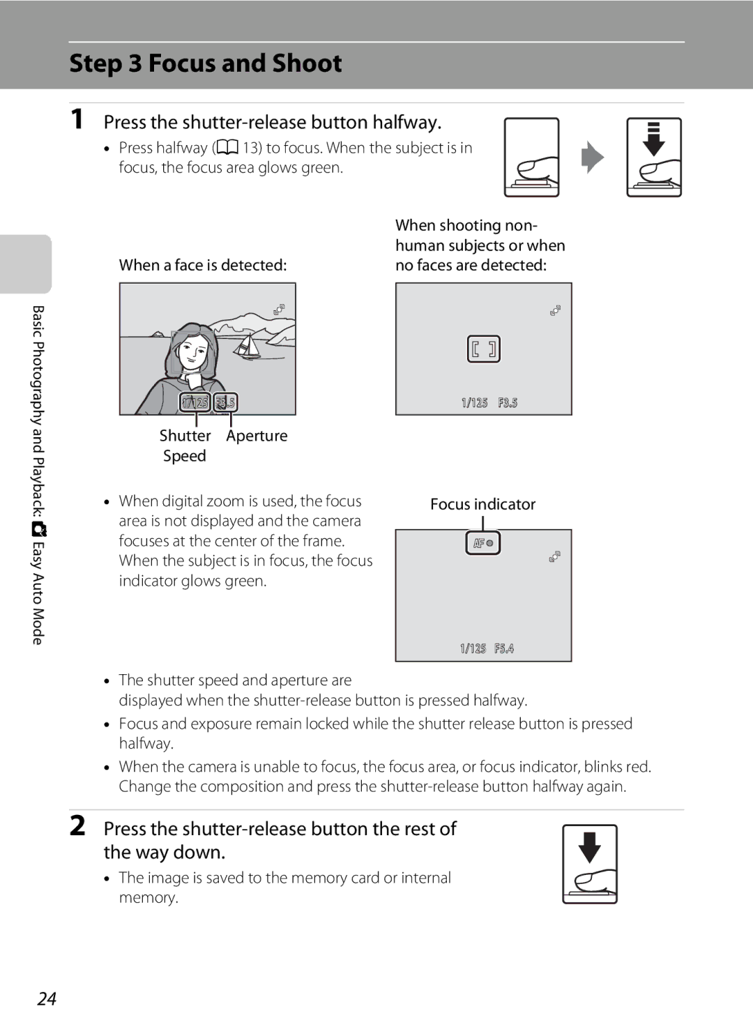 Nikon COOLPIXL110BK, COOLPIXL110RED Focus and Shoot, Press the shutter-release button halfway, When a face is detected 