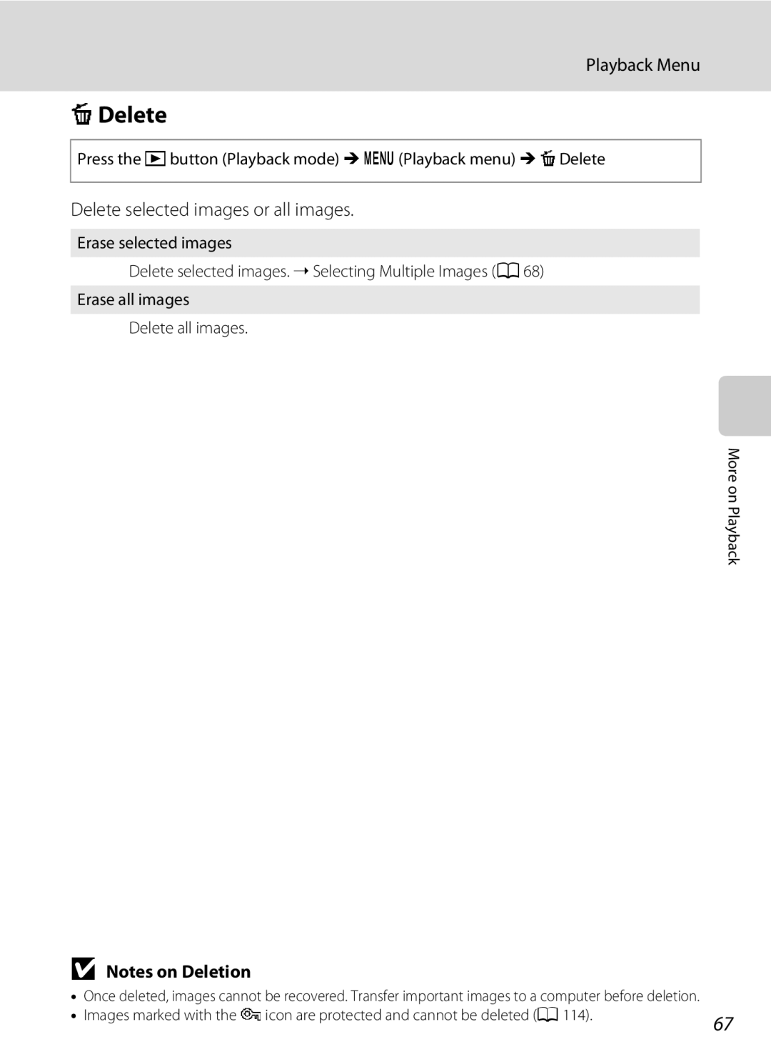 Nikon Coolpix L110, COOLPIXL110BK, COOLPIXL110RED user manual Delete selected images or all images 