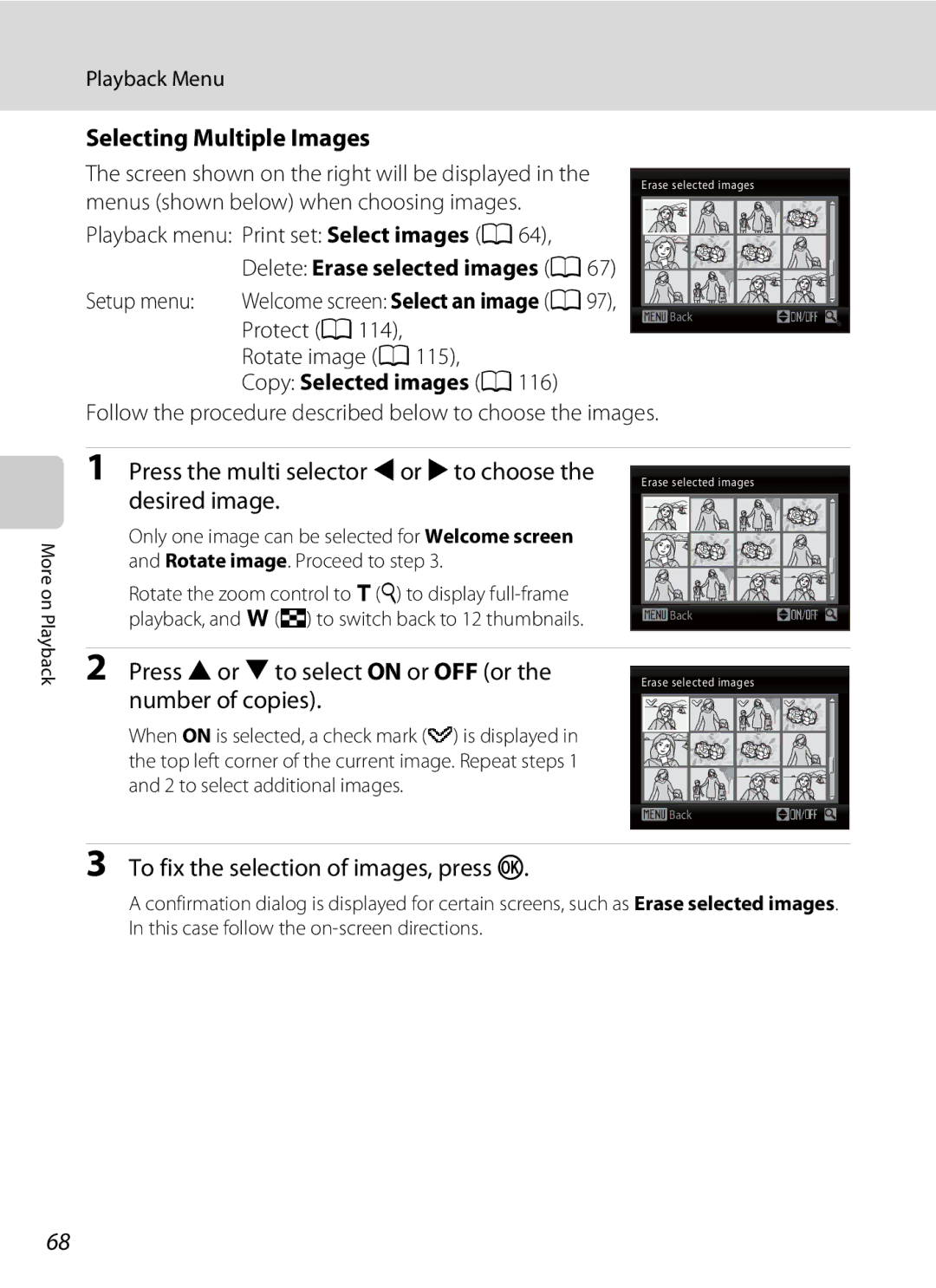 Nikon L110 Selecting Multiple Images, Press the multi selector Jor Kto choose the desired image, Copy Selected images a 