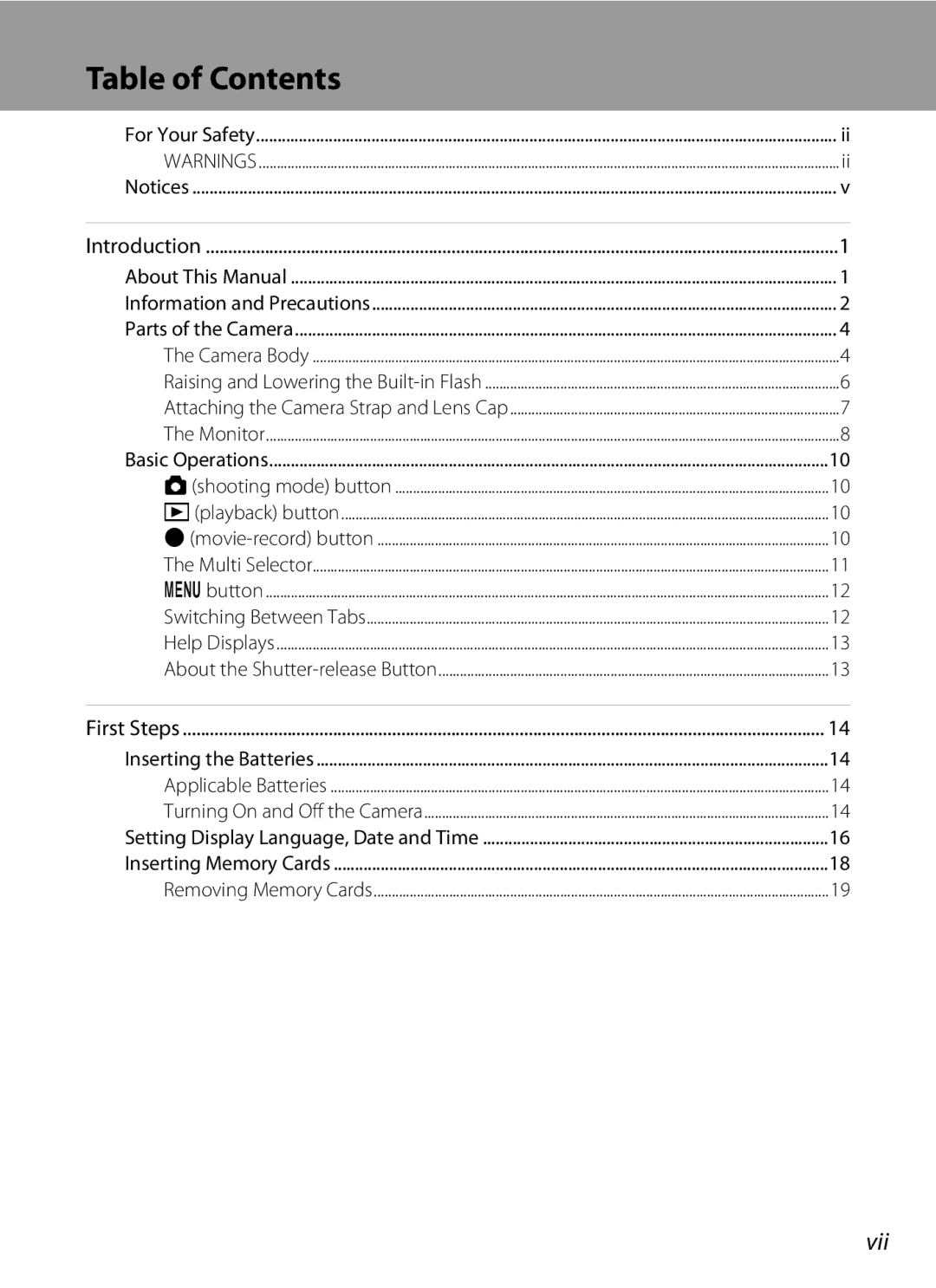 Nikon COOLPIXL110BK, COOLPIXL110RED, Coolpix L110 user manual Table of Contents 