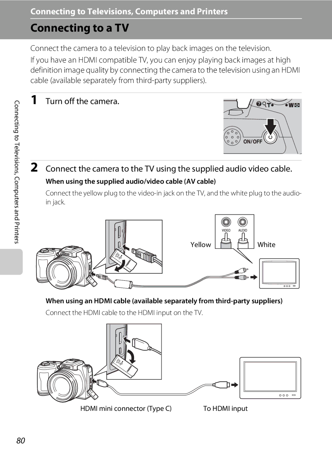 Nikon COOLPIXL110BK, COOLPIXL110RED, Coolpix L110 Connecting to a TV, When using the supplied audio/video cable AV cable 