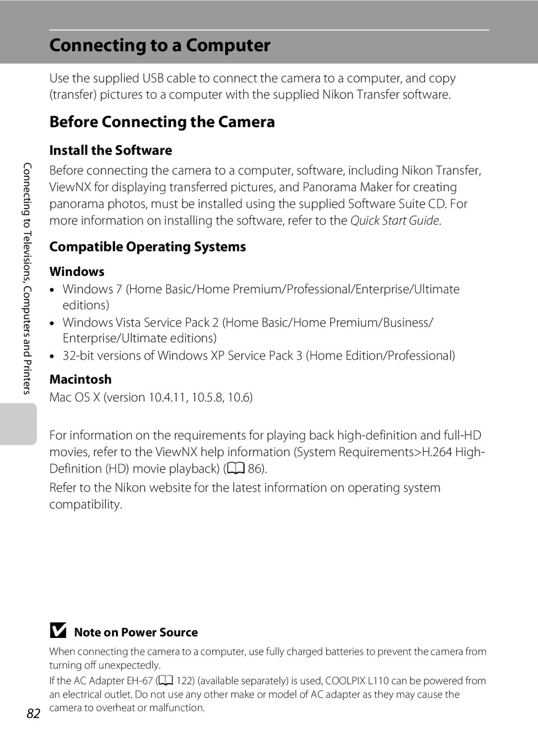 Nikon COOLPIXL110RED, COOLPIXL110BK user manual Connecting to a Computer, Before Connecting the Camera, Install the Software 