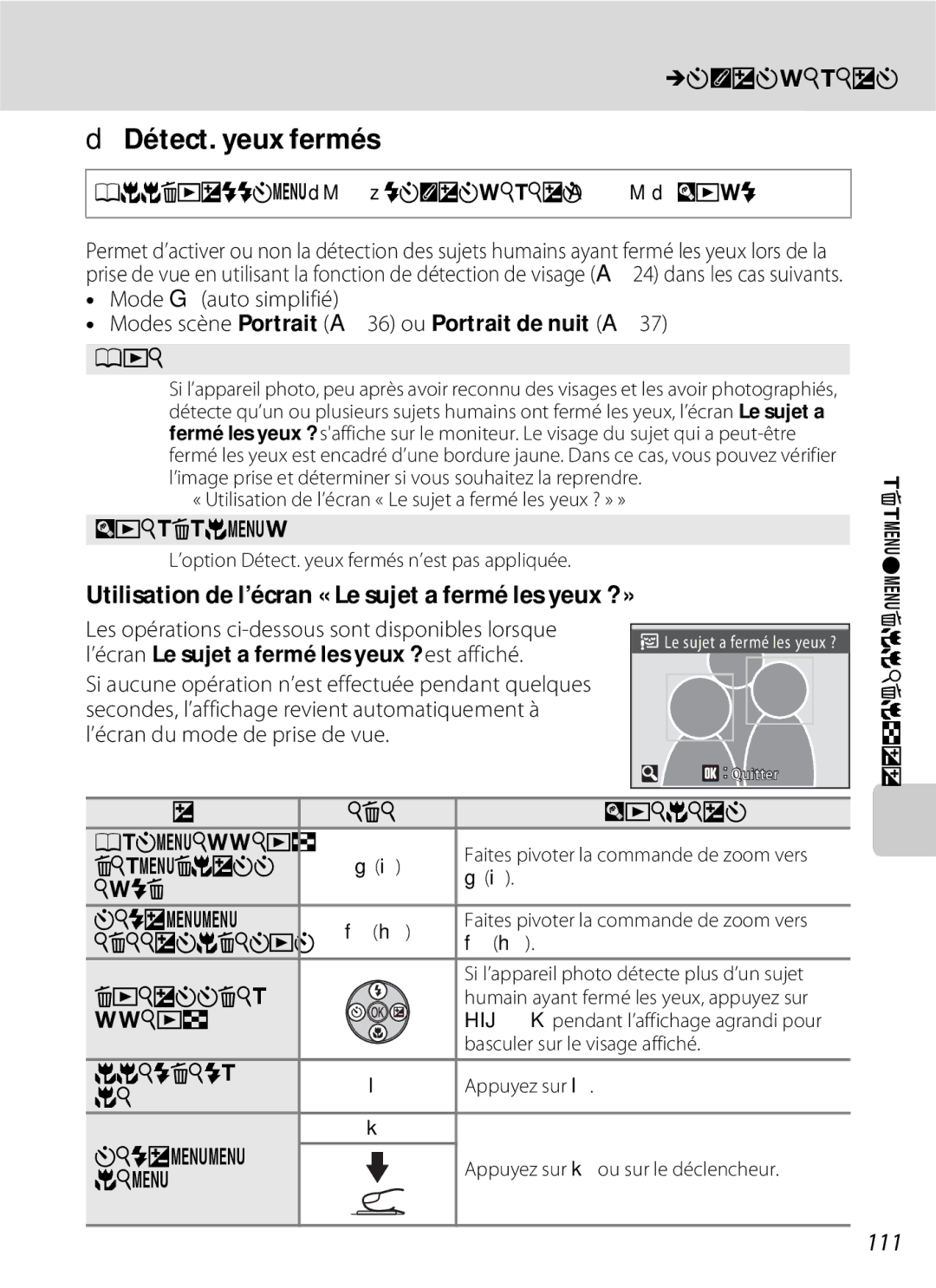 Nikon L110 manuel dutilisation DDétect. yeux fermés, Utilisation de l’écran « Le sujet a fermé les yeux ? », 111 