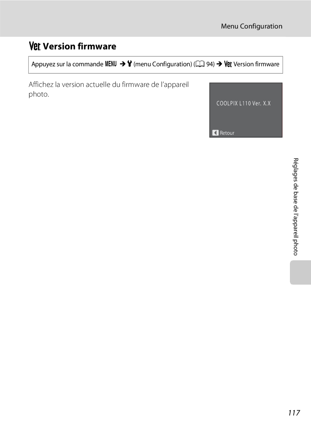 Nikon L110 manuel dutilisation RVersion firmware, 117 