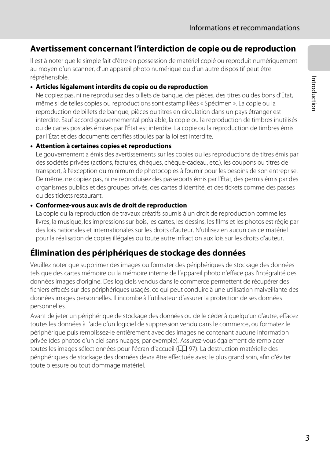 Nikon L110 manuel dutilisation Élimination des périphériques de stockage des données, Informations et recommandations 