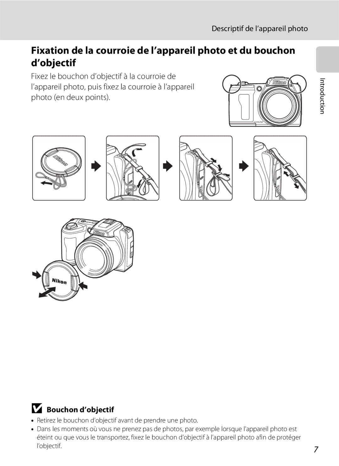 Nikon L110 manuel dutilisation Bouchon d’objectif 