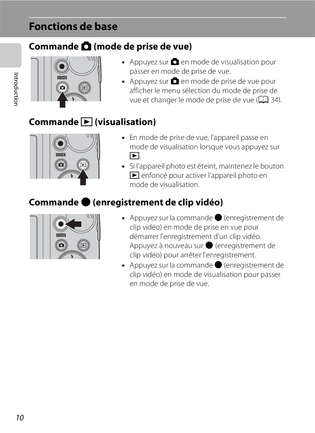 Nikon L110 manuel dutilisation Fonctions de base, Commande Amode de prise de vue, Commande cvisualisation 