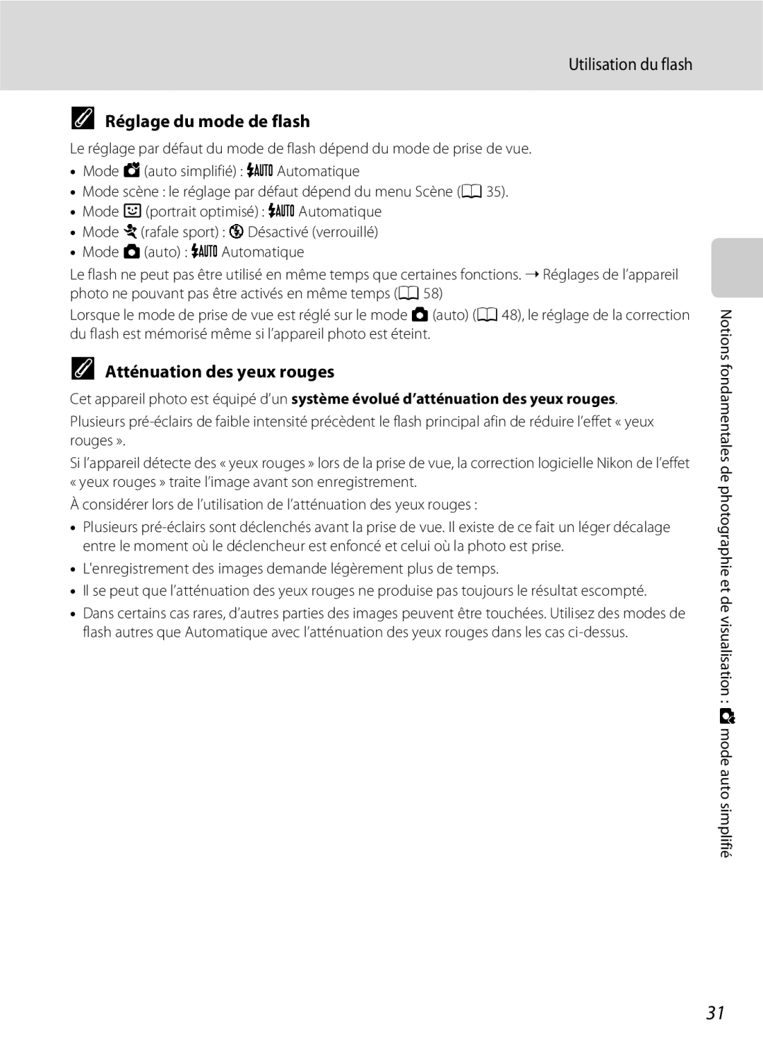 Nikon L110 manuel dutilisation Réglage du mode de flash, Atténuation des yeux rouges 