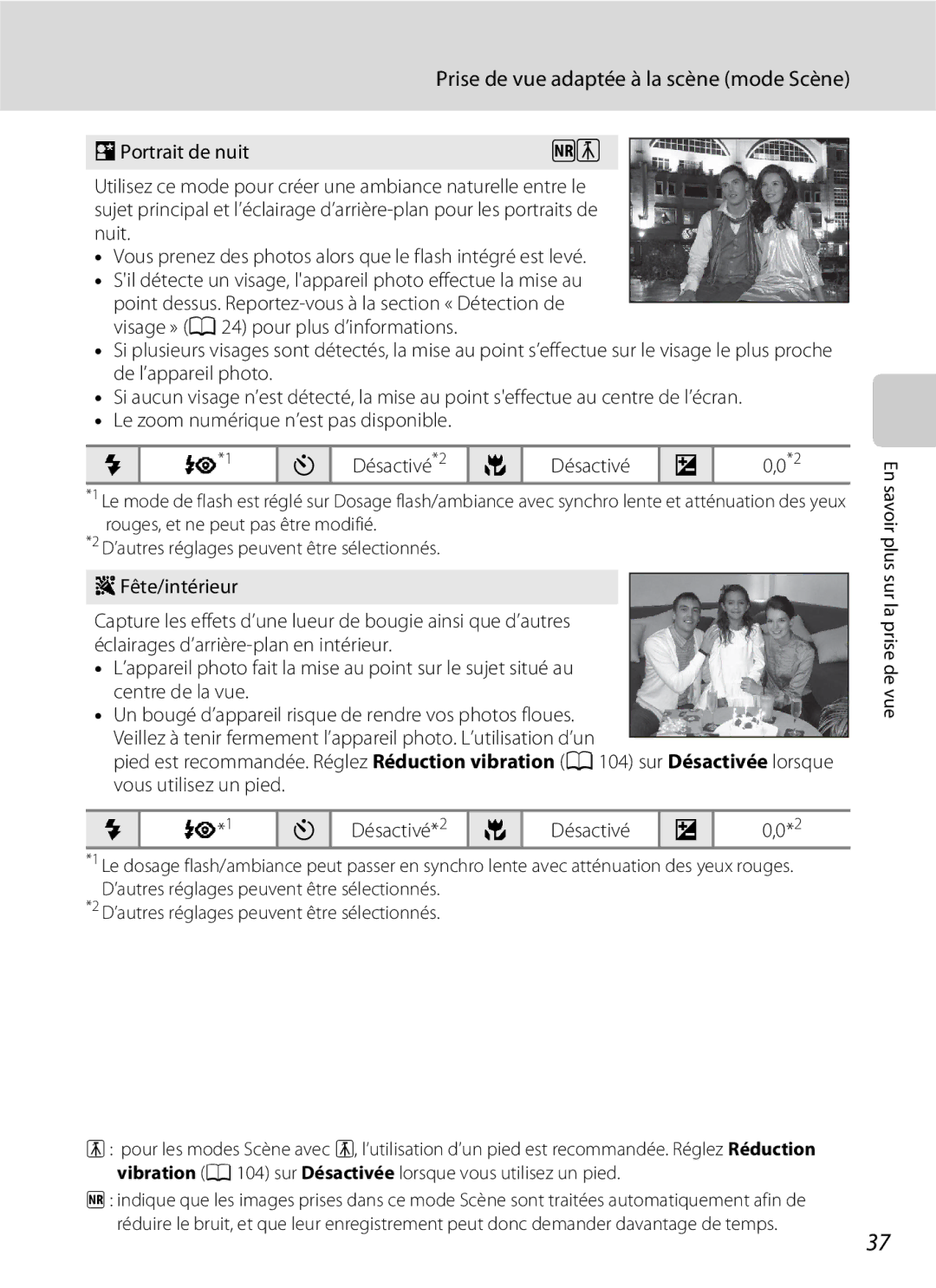 Nikon L110 manuel dutilisation EPortrait de nuit, Désactivé*2 