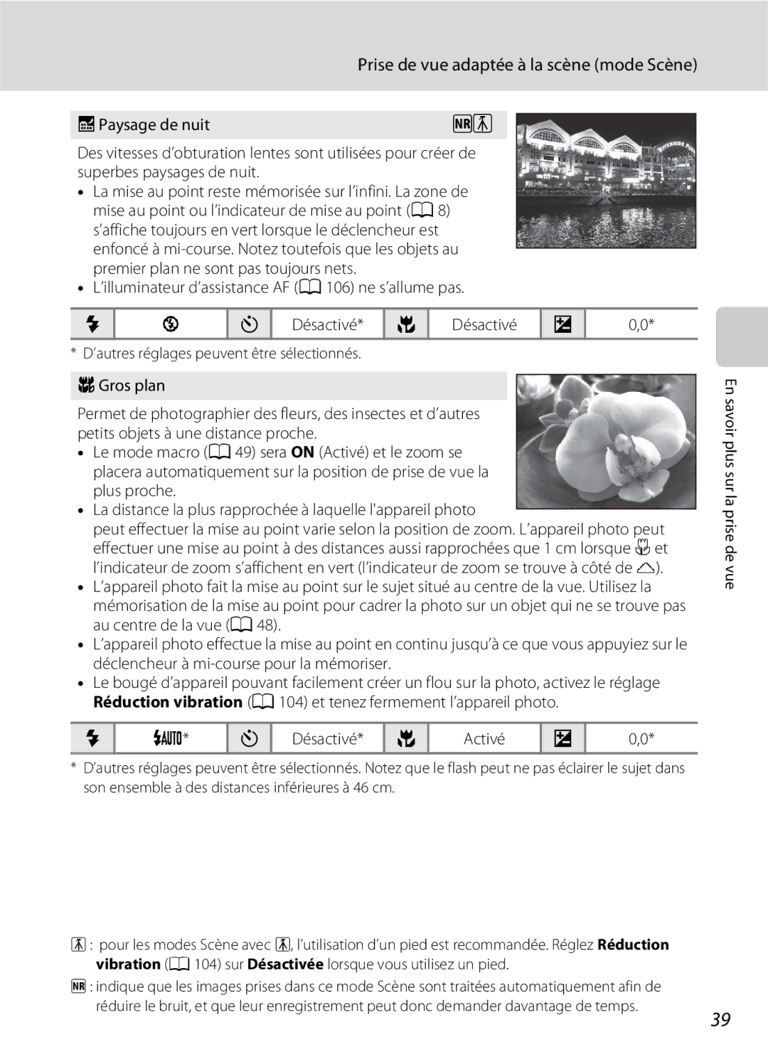 Nikon L110 manuel dutilisation JPaysage de nuit, Désactivé Activé 