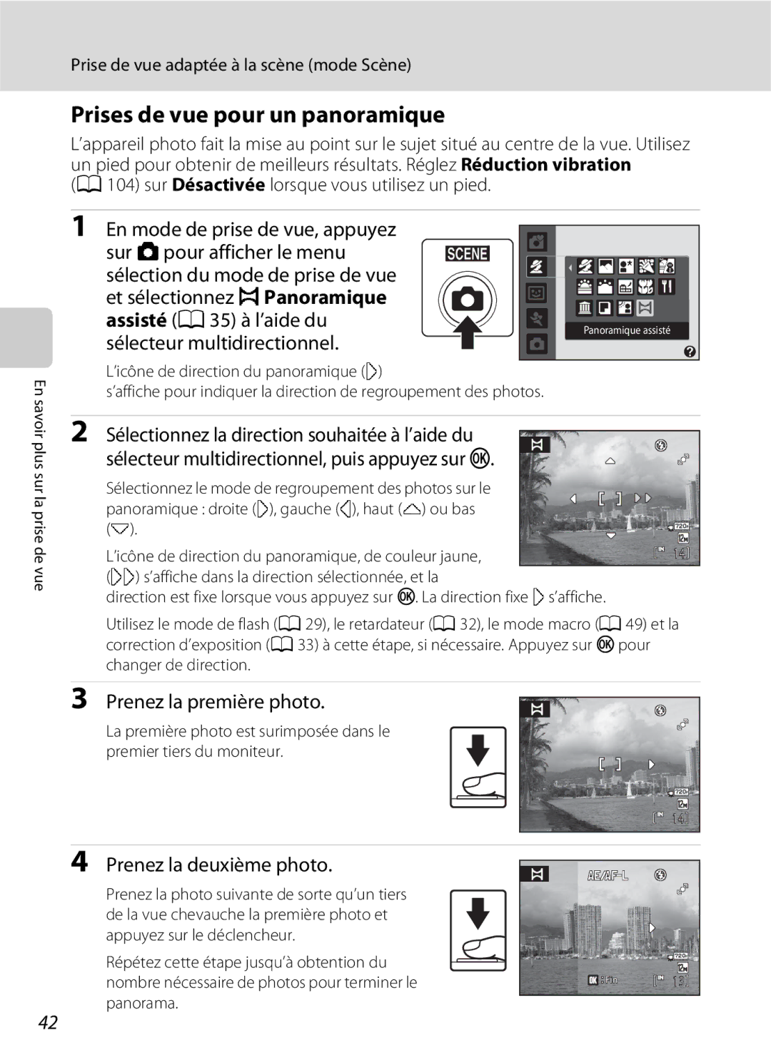 Nikon L110 Prises de vue pour un panoramique, Prenez la première photo, Prenez la deuxième photo, Panorama 