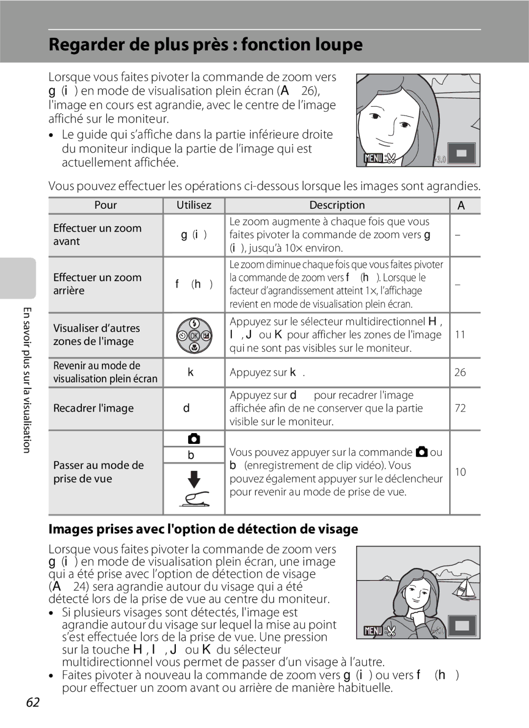 Nikon L110 manuel dutilisation Regarder de plus près fonction loupe, Images prises avec loption de détection de visage 