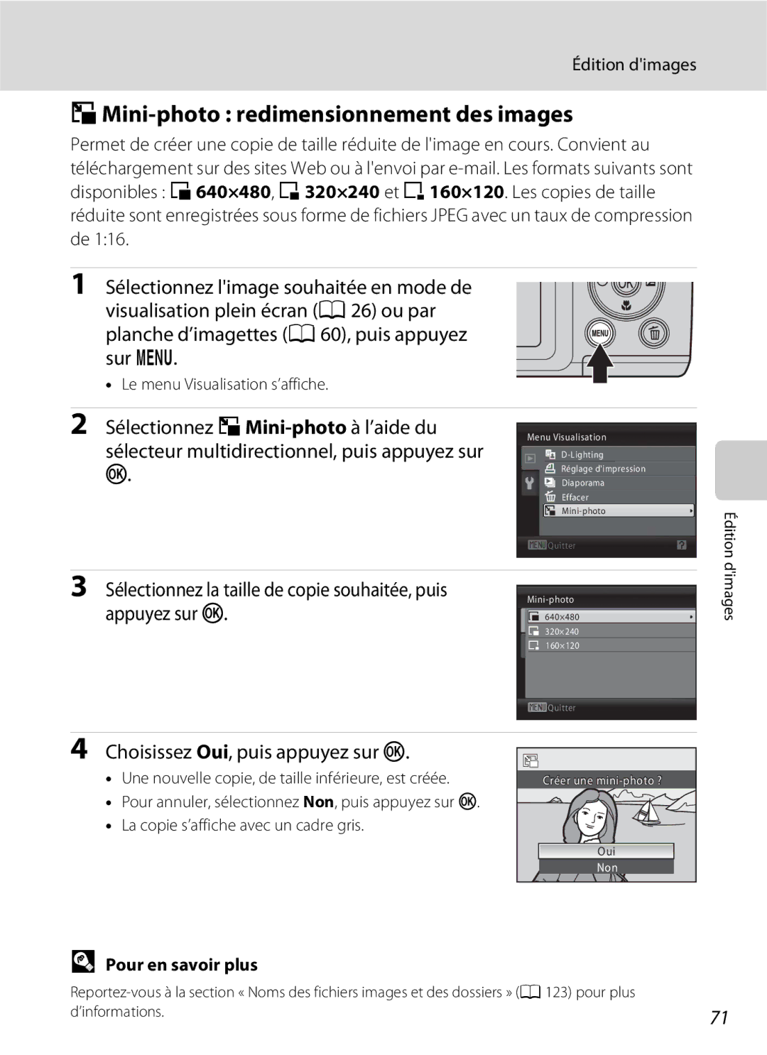 Nikon L110 manuel dutilisation Mini-photo redimensionnement des images, Édition dimages 