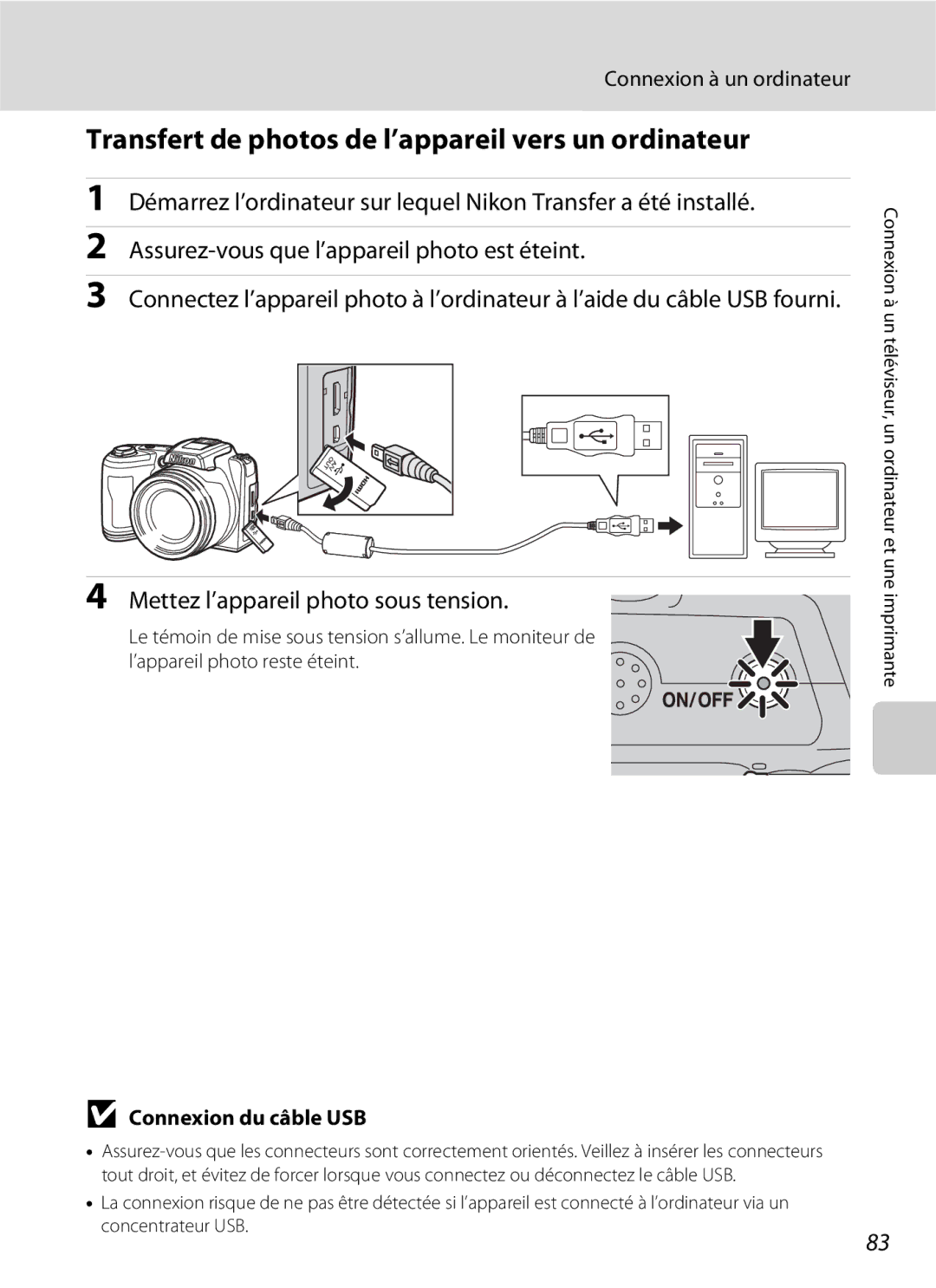 Nikon L110 manuel dutilisation Transfert de photos de l’appareil vers un ordinateur, Mettez l’appareil photo sous tension 