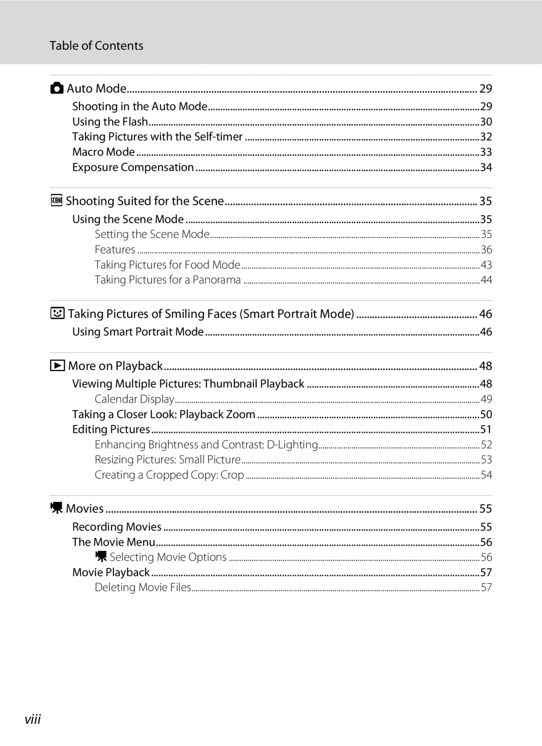 Nikon COOLPIXL22R, L21, COOLPIXL22BLK user manual Viii, Table of Contents 