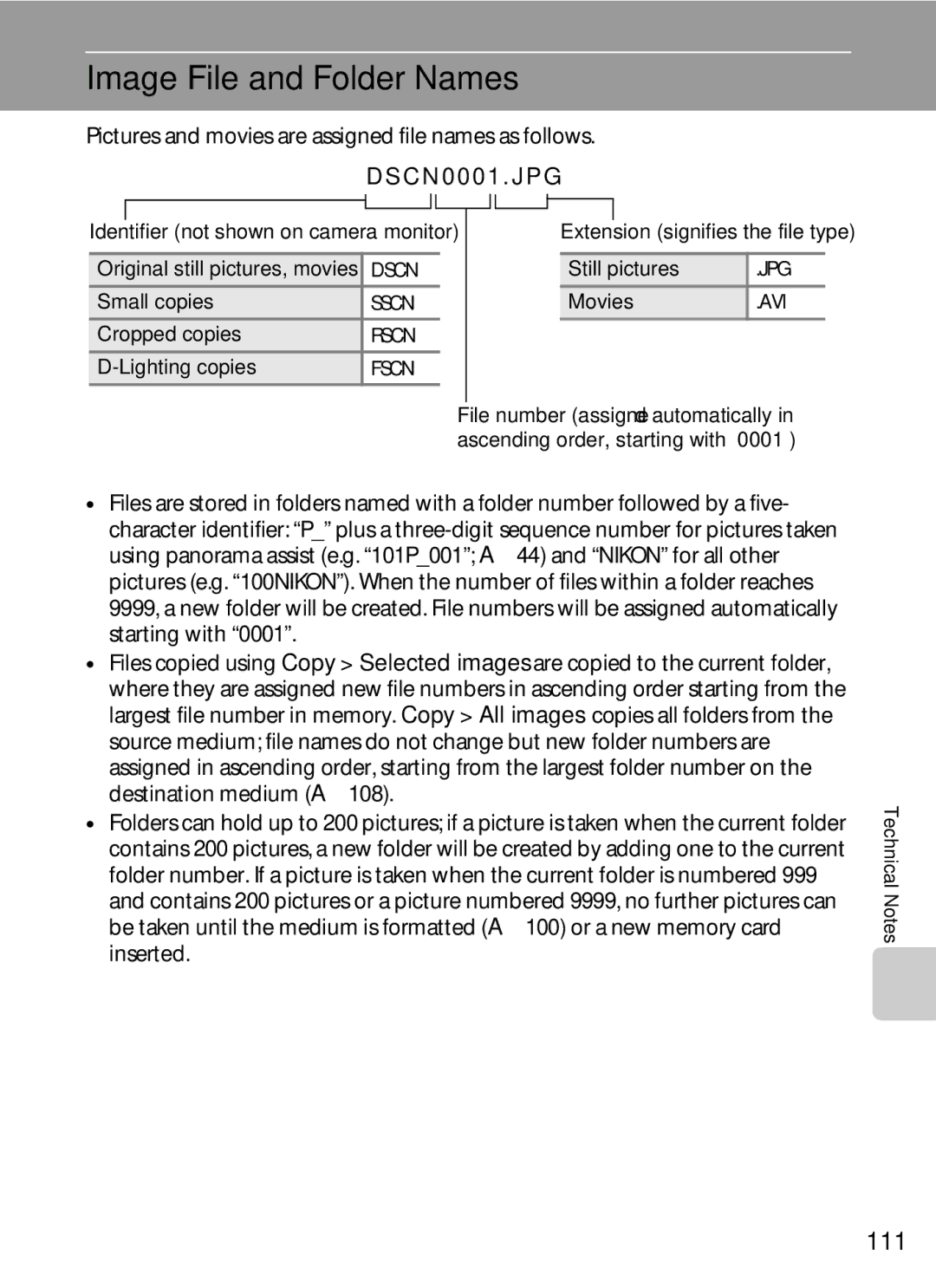 Nikon COOLPIXL22BLK, L21 Image File and Folder Names, 111, Pictures and movies are assigned file names as follows 