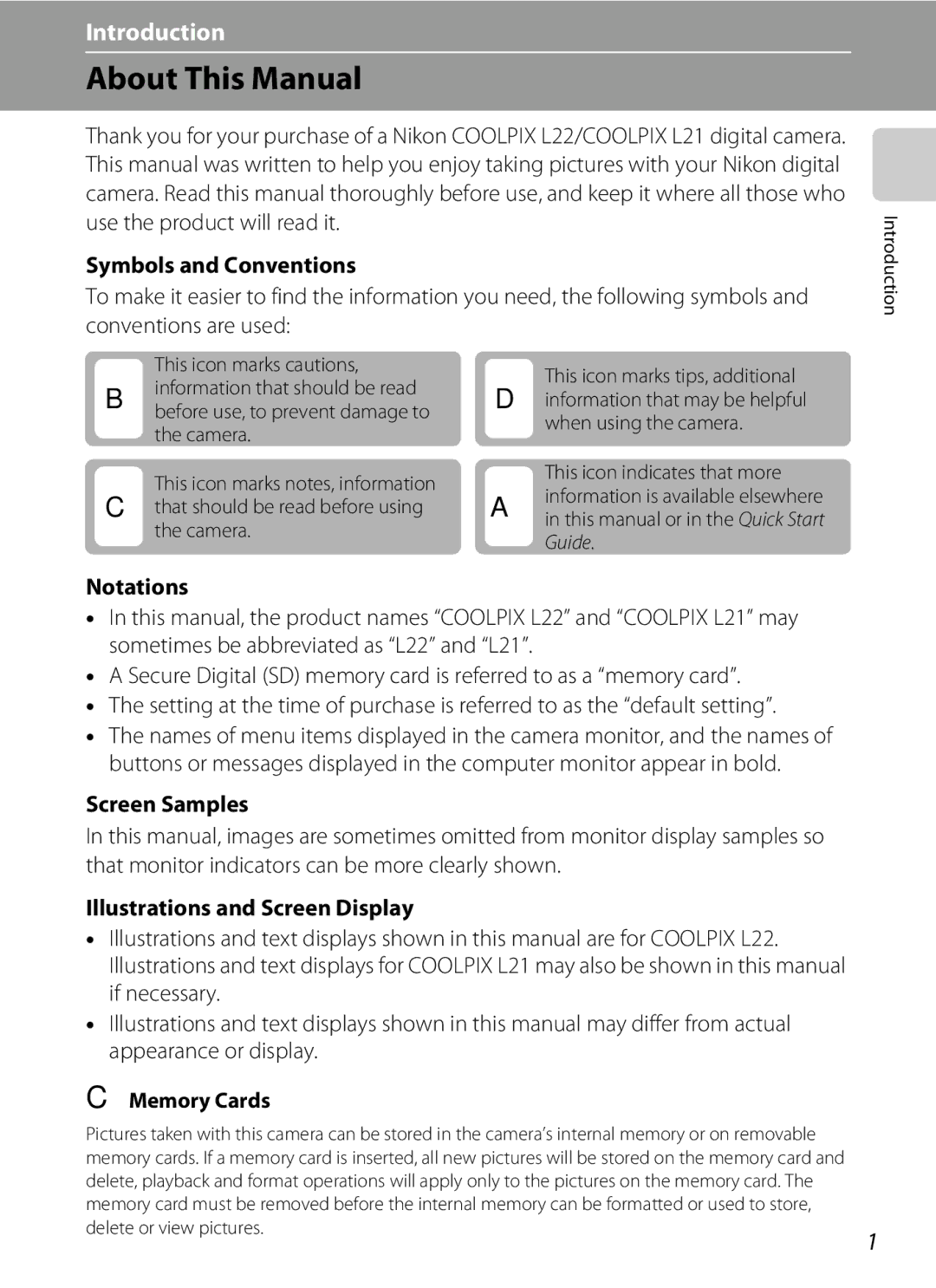 Nikon L21, COOLPIXL22R, COOLPIXL22BLK user manual About This Manual 