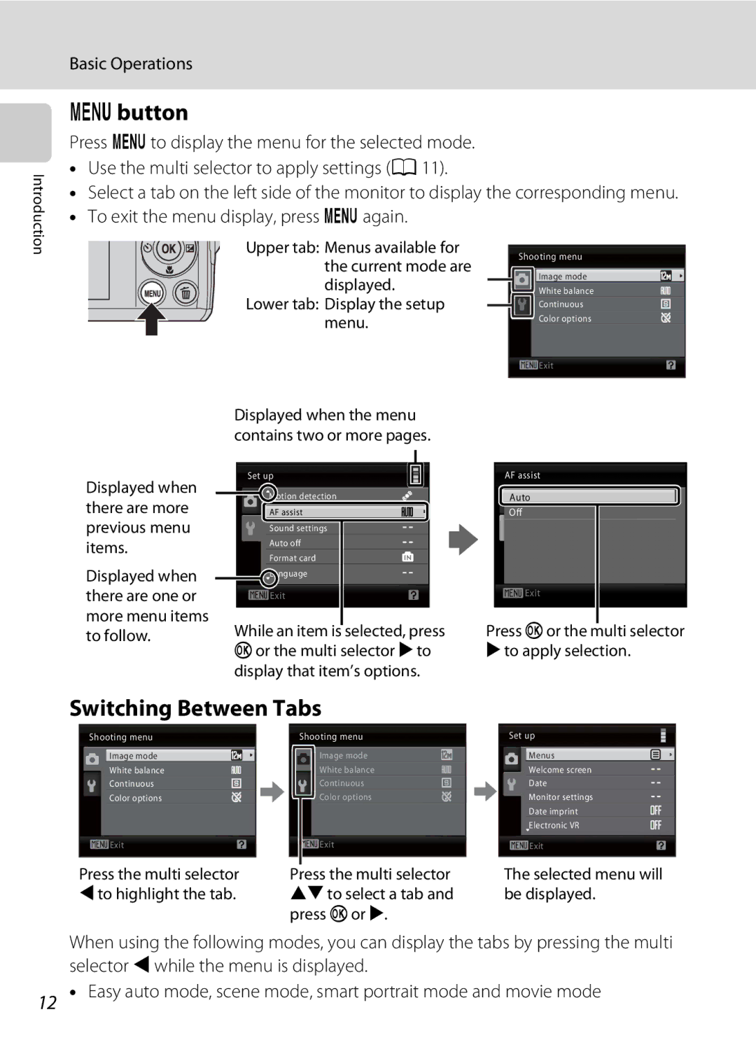 Nikon L21, COOLPIXL22R, COOLPIXL22BLK user manual Button, Switching Between Tabs 