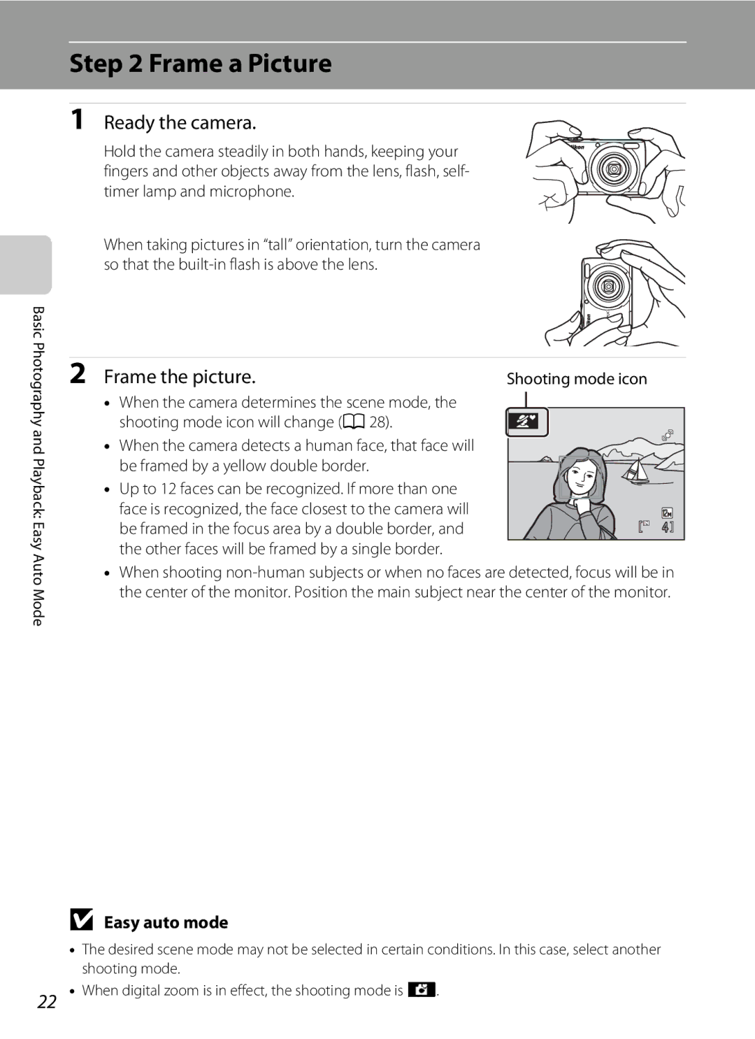 Nikon COOLPIXL22R, L21, COOLPIXL22BLK user manual Frame a Picture, Ready the camera, Frame the picture 