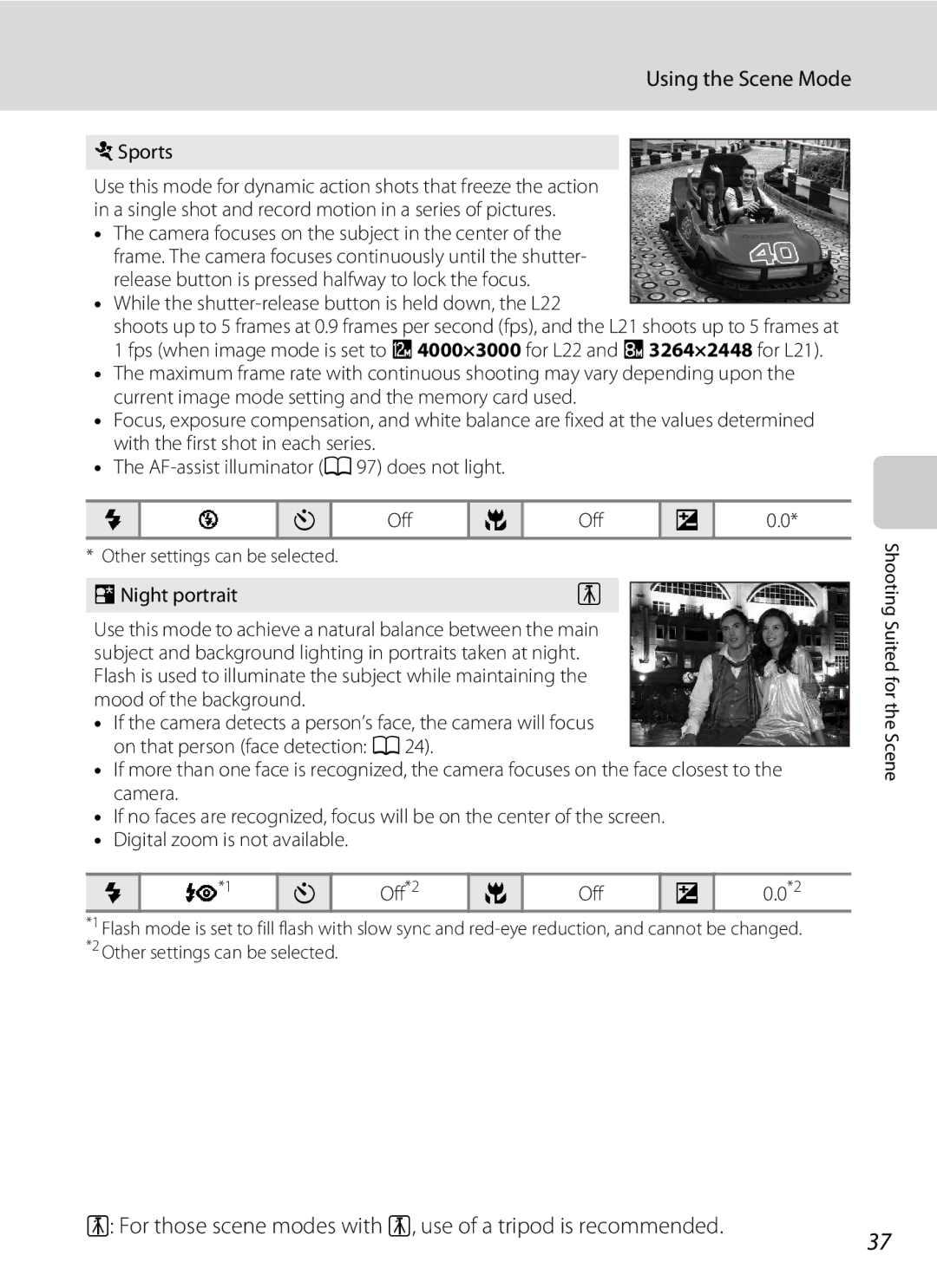 Nikon L21, COOLPIXL22R user manual Sports, While the shutter-release button is held down, the L22, ENight portrait, Off*2 