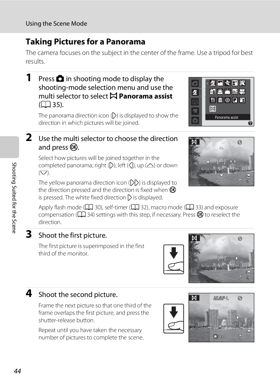 Nikon L21, COOLPIXL22R, COOLPIXL22BLK user manual Taking Pictures for a Panorama 