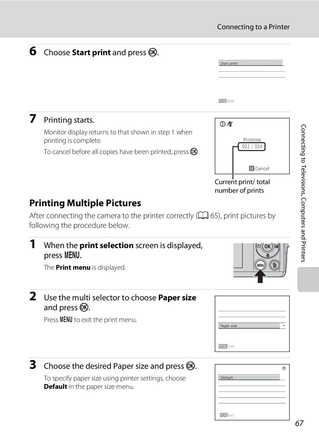 Nikon COOLPIXL22BLK, L21, COOLPIXL22R user manual Printing Multiple Pictures, Choose Start print and press k, Printing starts 