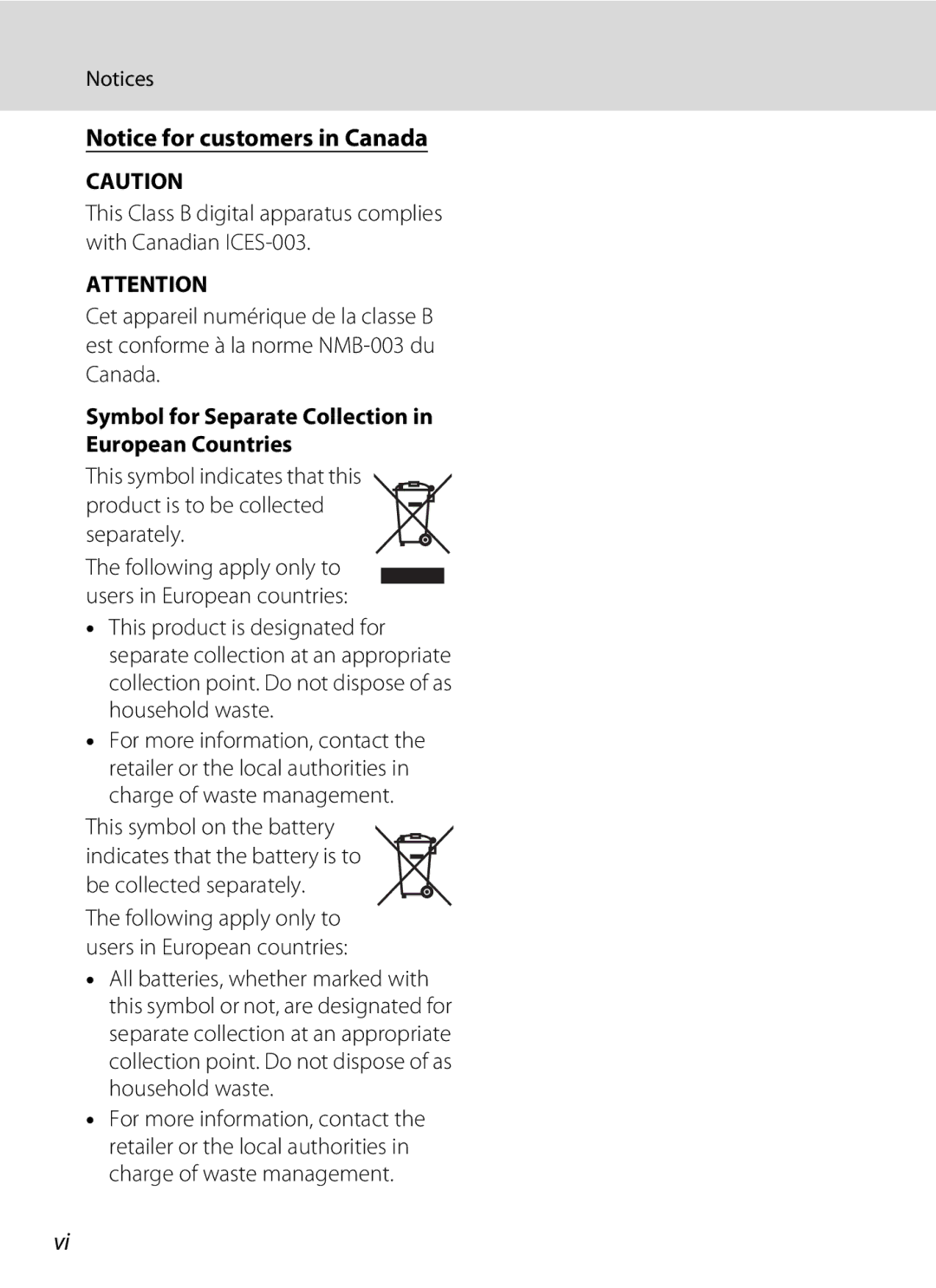 Nikon L21, COOLPIXL22R, COOLPIXL22BLK user manual Symbol for Separate Collection in European Countries 