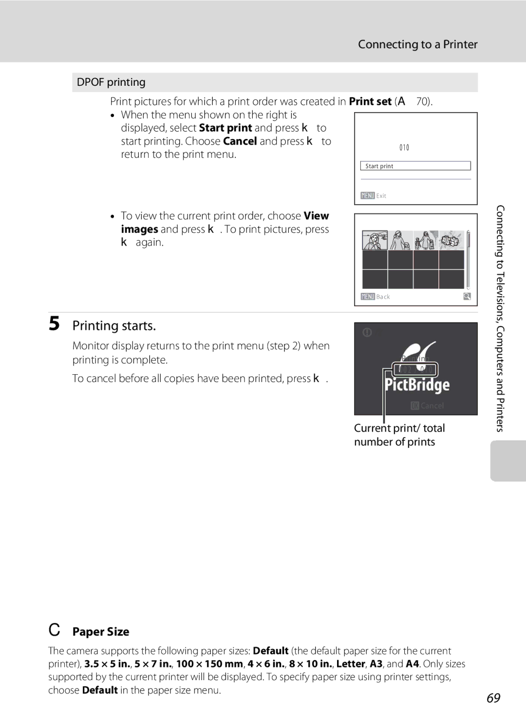 Nikon L21, COOLPIXL22R, COOLPIXL22BLK user manual Paper Size, Images and press k. To print pictures, press, Again 