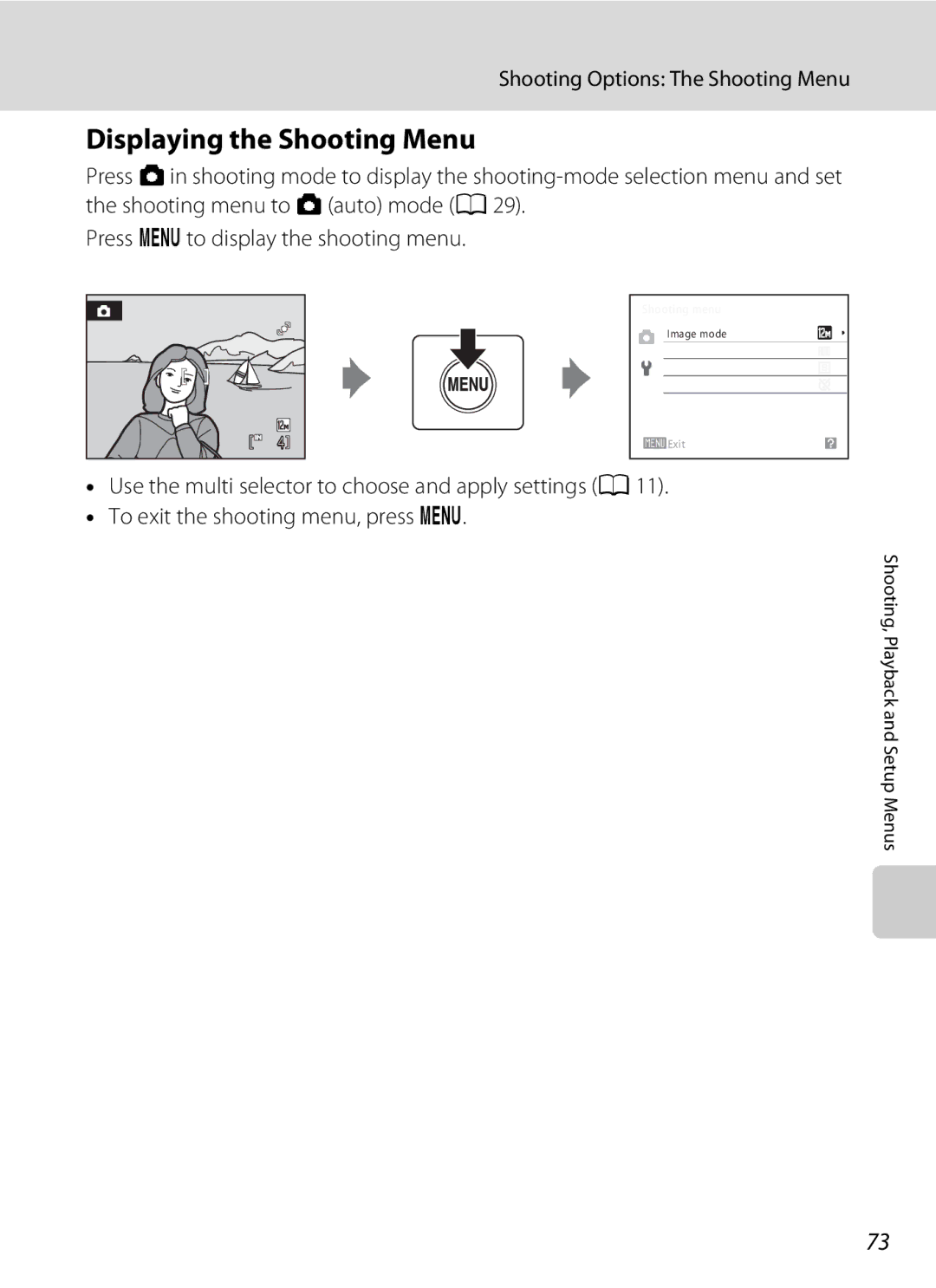 Nikon L21, COOLPIXL22R, COOLPIXL22BLK user manual Displaying the Shooting Menu, Shooting Options The Shooting Menu 