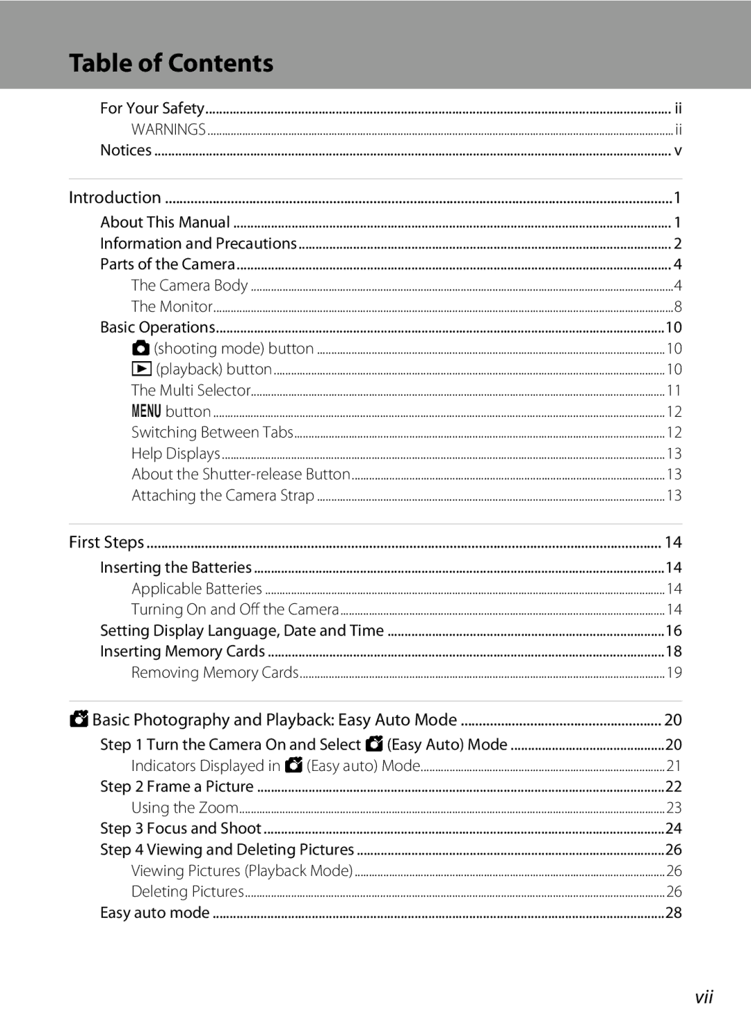 Nikon L21, COOLPIXL22R, COOLPIXL22BLK user manual Table of Contents 