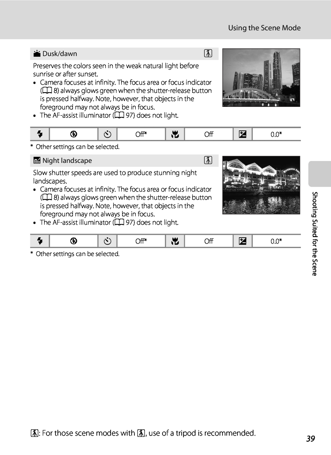 Nikon COOLPIXL22BLK, L21, COOLPIXL22R user manual O For those scene modes with O, use of a tripod is recommended 