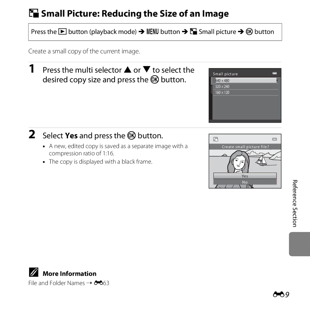 Nikon COOLPIXL26RED, L25, COOLPIXL26SIL manual GSmall Picture Reducing the Size of an Image, Select Yes and press the kbutton 