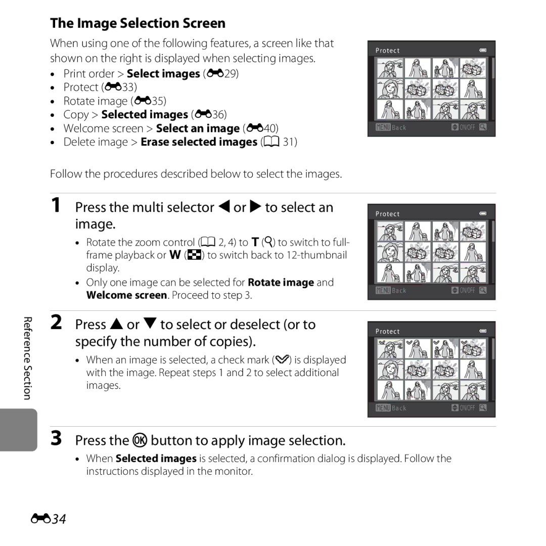 Nikon COOLPIXL26BLK, L25, COOLPIXL26SIL, COOLPIXL26RED, 26299 manual Image Selection Screen, E34 