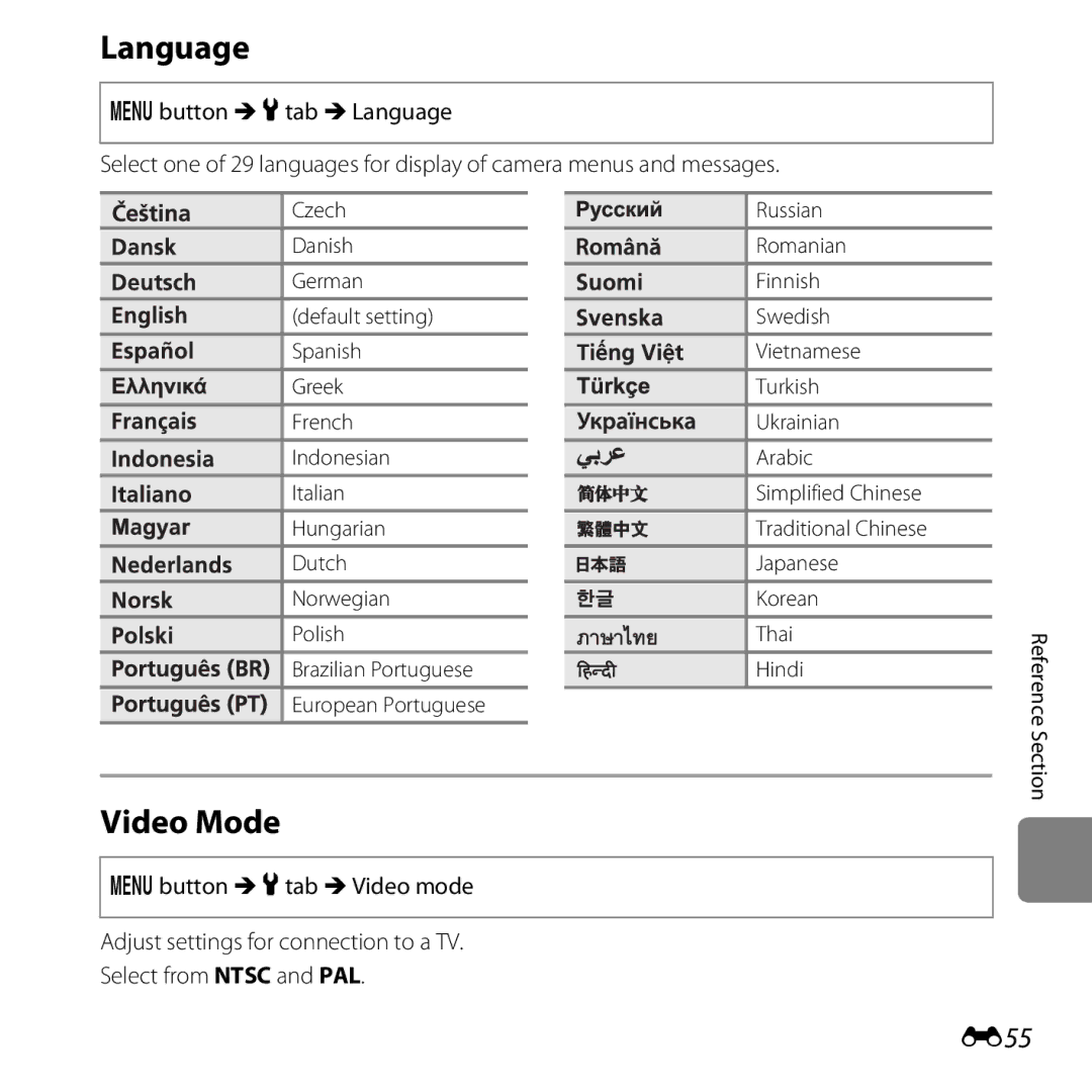 Nikon L25, COOLPIXL26SIL, COOLPIXL26RED, COOLPIXL26BLK, 26299 manual Language, Video Mode, E55, Hungarian 