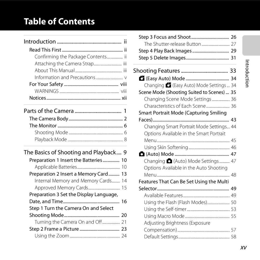 Nikon 26299, L25, COOLPIXL26SIL, COOLPIXL26RED, COOLPIXL26BLK manual Table of Contents 