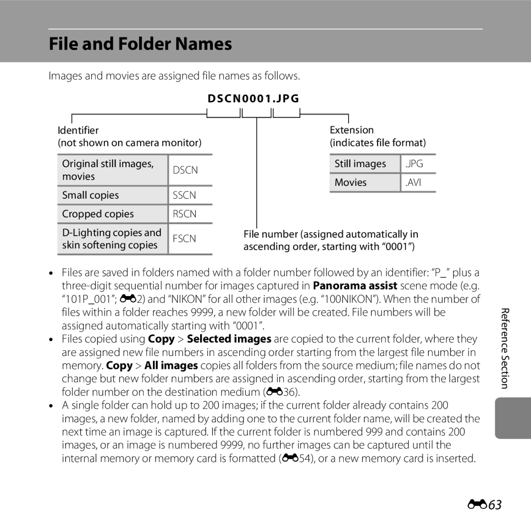 Nikon COOLPIXL26RED, L25, COOLPIXL26SIL, COOLPIXL26BLK, 26299 manual File and Folder Names, E63 