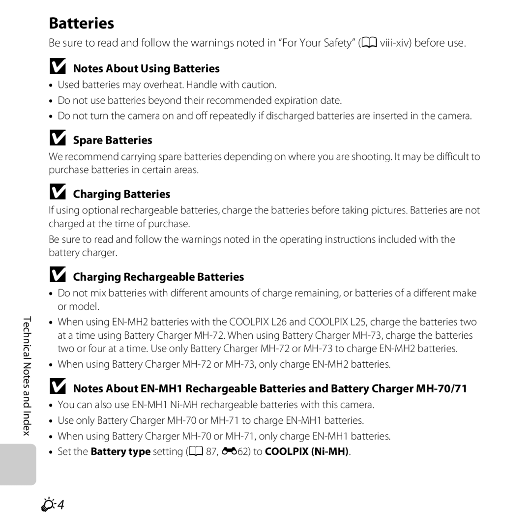 Nikon L25, COOLPIXL26SIL, COOLPIXL26RED, 26299 Spare Batteries, Charging Batteries, Charging Rechargeable Batteries 