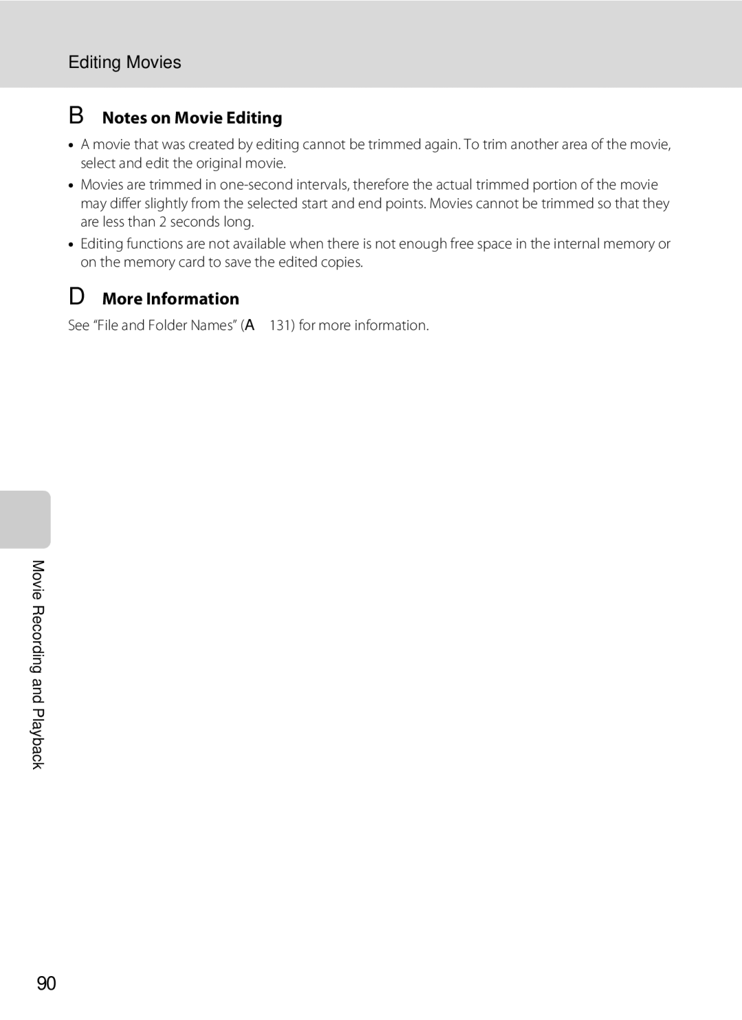 Nikon L310, 26331 user manual Editing Movies, More Information 