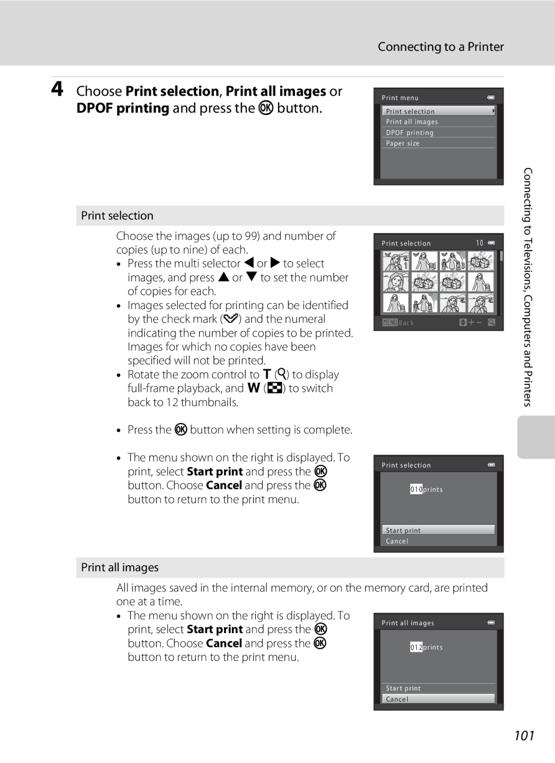 Nikon 26331, L310 user manual 101, Button to return to the print menu 