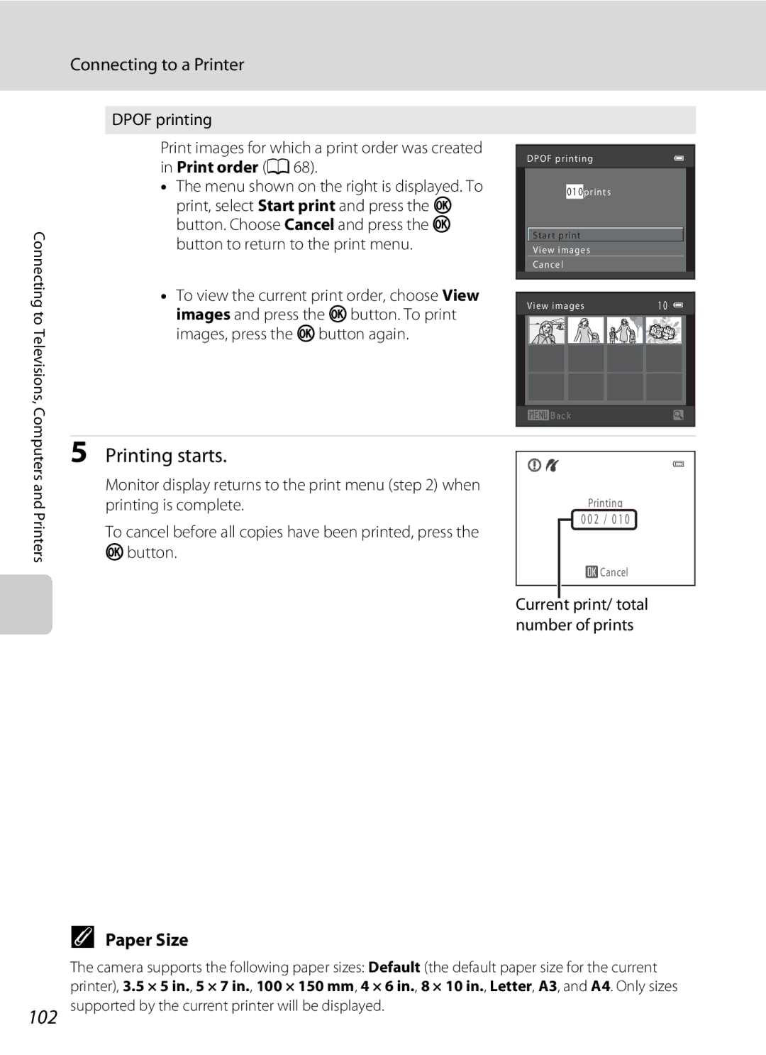 Nikon L310, 26331 user manual 102, Paper Size 