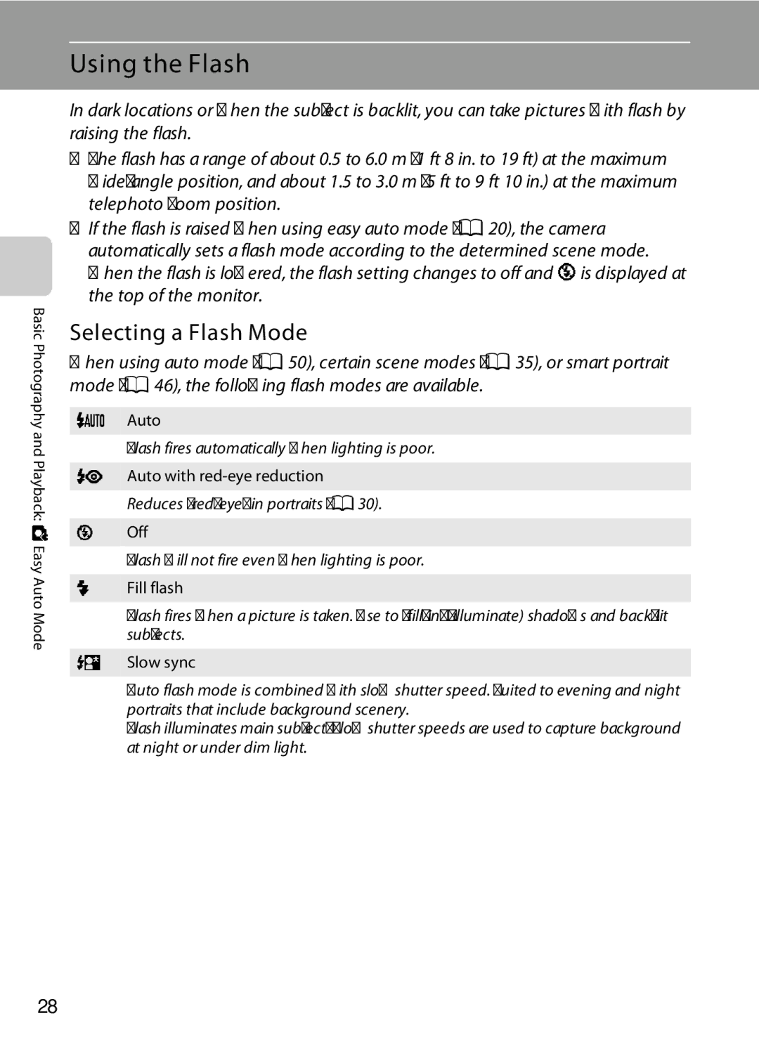 Nikon L310, 26331 user manual Using the Flash, Selecting a Flash Mode, Auto Flash fires automatically when lighting is poor 