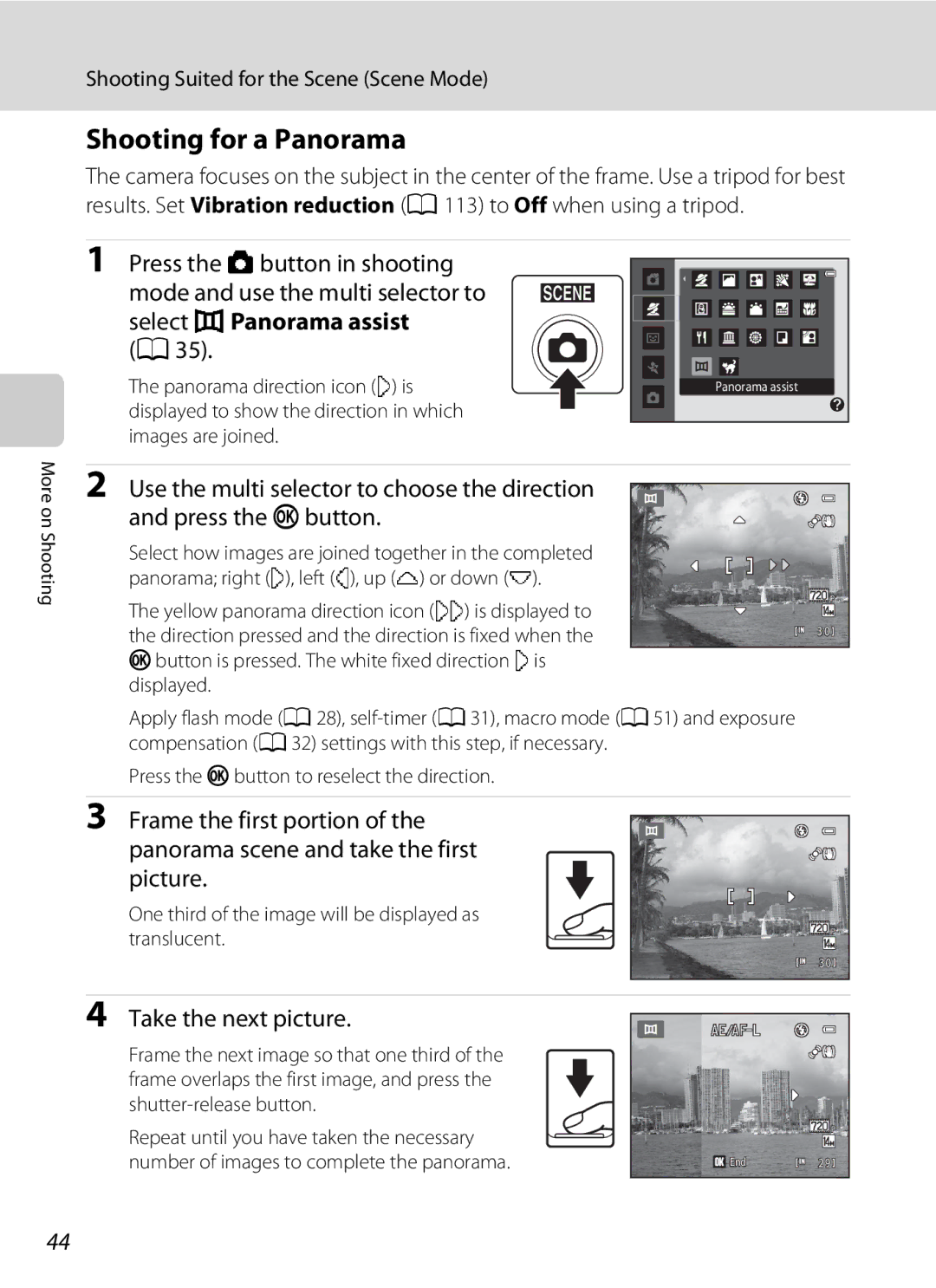 Nikon L310, 26331 Shooting for a Panorama, Take the next picture, One third of the image will be displayed as translucent 